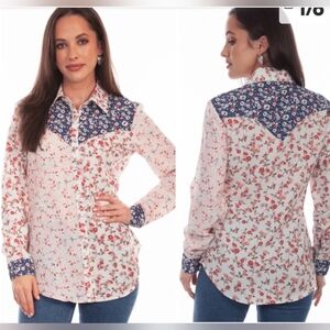 Scully Floral Western Shirt Blue/White/Pink